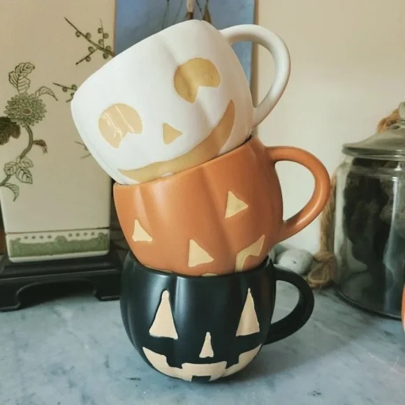 Pottery Barn Black Jack O'Lantern Pumpkin Stoneware Mugs - Set of 4 🎃 - Picture 16 of 16